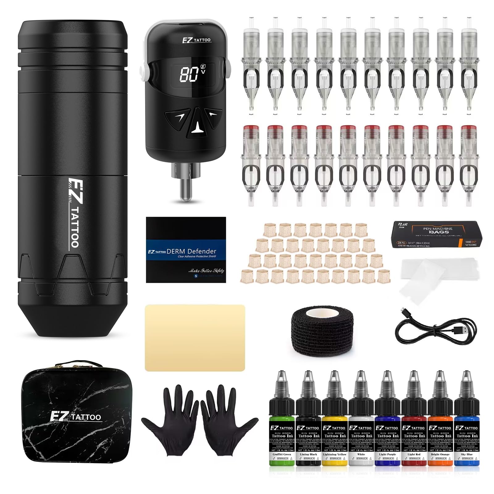 EZ TATTOO Wireless Tattoo Kit - Tattoo Gun Kit Complete with